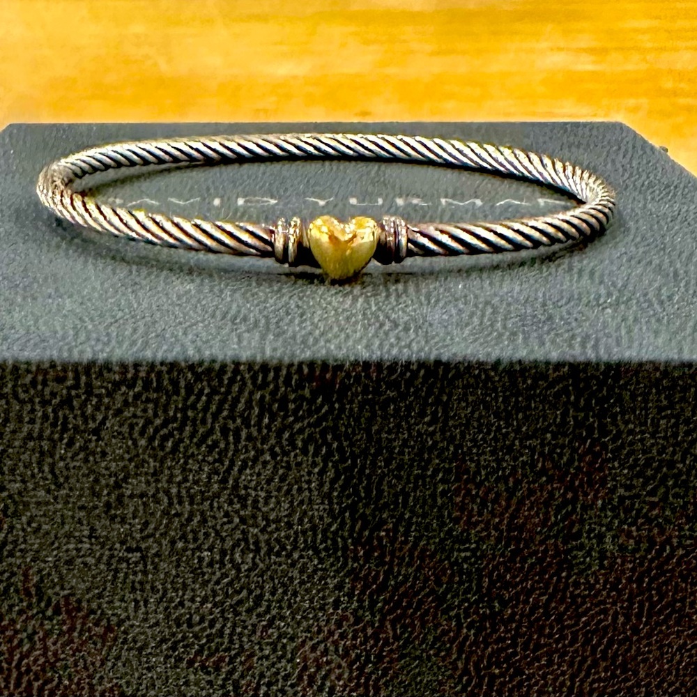 David Yurman, Classic Cable Heart Station Bracelet, Sterling Silver Yellow Gold